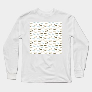 Blue and brown dachshunds pattern Long Sleeve T-Shirt